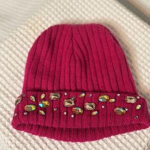 Kate Spade hot pink iridescent crystal beanie